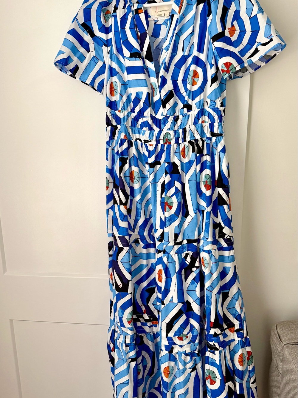 Anthropologie Somerset Blue Geometric Tiered Maxi Dress - Women